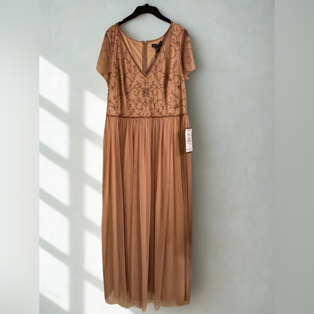 Elegant Tan Bead Embroidered Dress